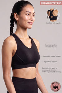 Zelocity Medium Impact Seamless Sports Bra - Jet Black — thumbnail 6
